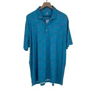Johnnie-O Skully Polo Golf Shirt Mens XL Blue Pink Skull Stretch Feather Weight